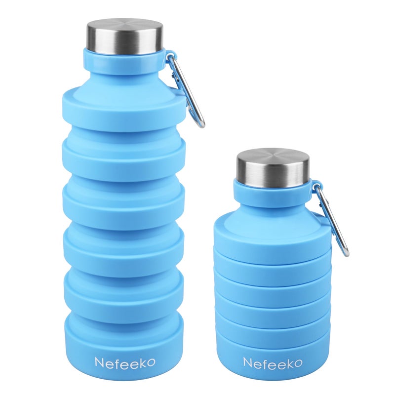 Nefeeko Collapsible Water Bottle, 27oz Reuseable BPA Free Silicone Foldable Water Bottles for Travel Gym Camping Hiking, Portable Leak Proof Sports Water Bottle with Carabiner - Image 1
